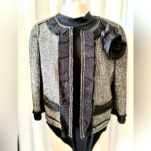 ANN TAYLOR Camille Blazer Jacket Wool Blend Ruffle Trim 3/4 Sleeve Sz 12